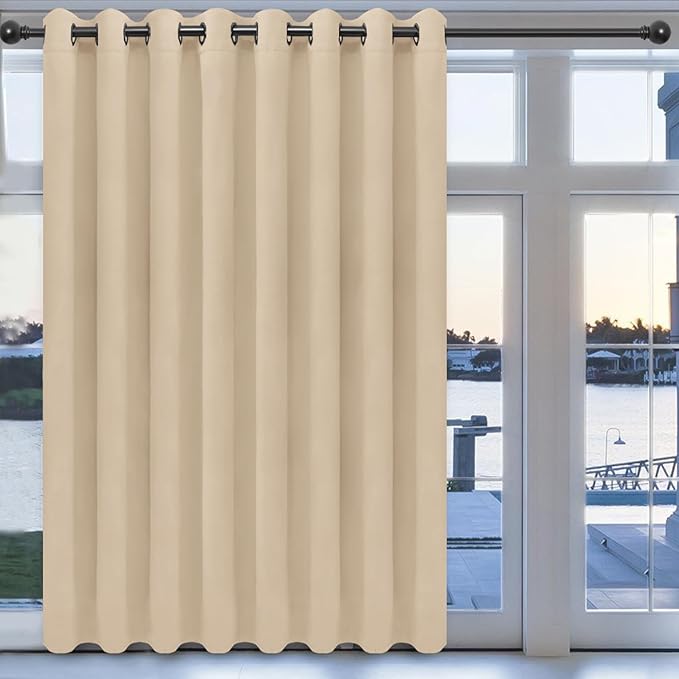 Easy-Going Blackout Door Curtains for Bedroom, Solid Thermal Insulated Grommet and Noise Reduction Window Drapes, Room Darkening Curtains for Living Room, 1 Panel (100x96 in, Beige)-Ruum Studio Home