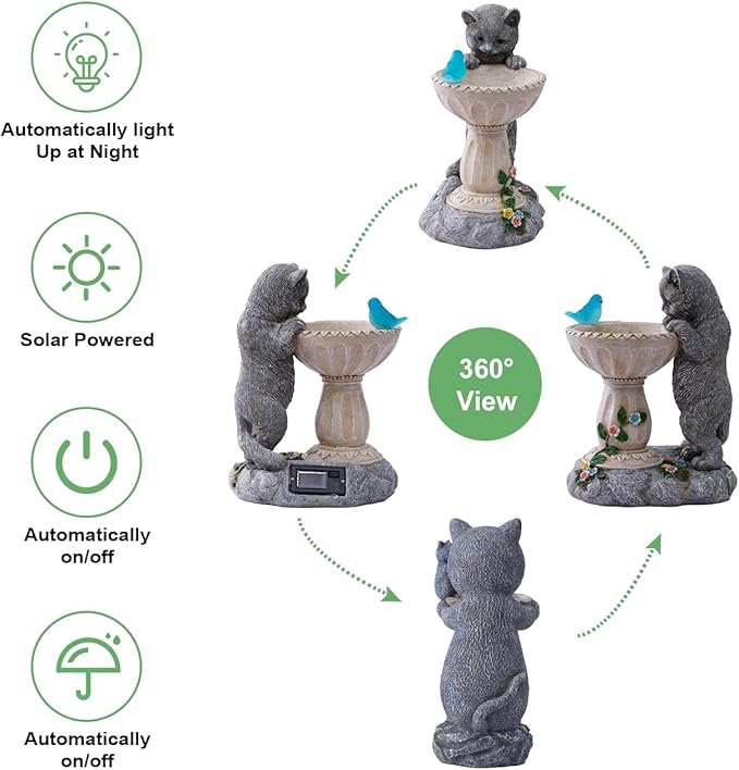 Cat Statues for Bird Bath: Outdoor Sculptures for Garden Lawn Patio Yard Balcony Porch - Unique Gifts for Mother Grandma Women-Ruum Studio Home