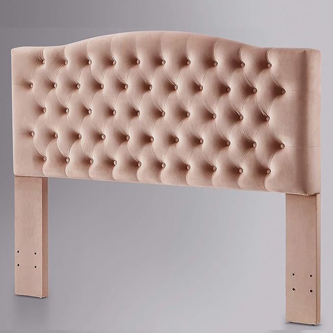 24KF Upholstered Tufted Button Velvet Headboard,Comfortable Fashional Headboard Queen/Full Size,Blush-Ruum Studio Home