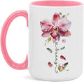 Novelty Coffee Cup With Orchid Design, Personalized Name Flower Accent Mug, Custom Orchid Flower Ceramic Cup 11oz 15oz, Customized Flower Lover Mug, Gift For Family Member-Ruum Studio Home