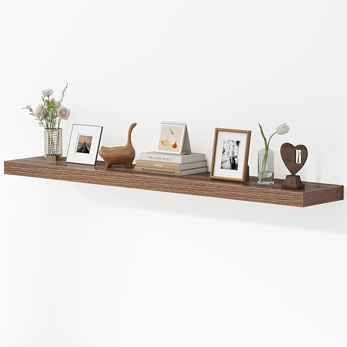 Dreamland 55 Inches Floating Shelves for Wall, 9.3" Deep Long Floating Shelves Set of 1, Large Display & Storage Shelf, Wall Shelf for Bathroom Bedroom Living Room Kitchen Office, Walnut-Ruum Studio Home