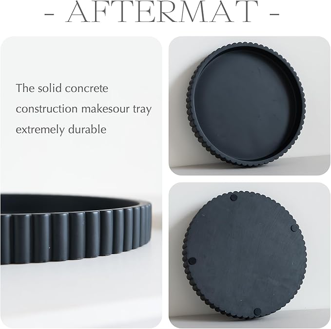 Decorative Tray for Coffee Table, Living Room, Side Table, 2 Packs 11" Black Round Concrete Home Decor Serving Trays for Accent Table, Console Table-Ruum Studio Home