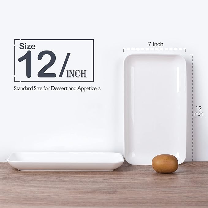 DELLING Large Serving Platter Set 12in White Rectangular Serving Plates/Salad Dish - Big Serving Trays for Parties Meat, Sushi, Dinner Plate Oven Safe Dinnerware Set of 3-Ruum Studio Home