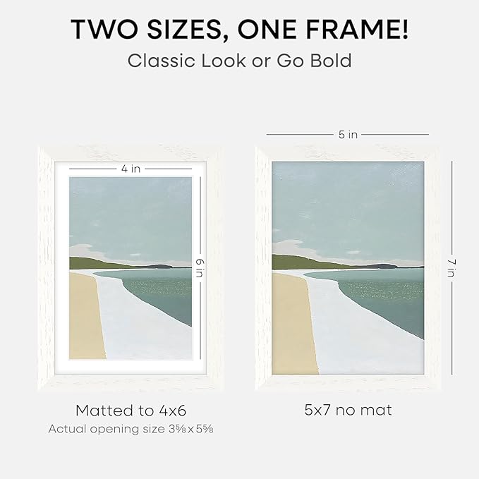 Homeforia White Picture Frames 5x7, High End Oak 5x7 Wooden Frame with Mat 4x6 Art, 5 x 7 White Wood Frames Matted to 4 x 6 inch Photo, 7by5 Wall or Tabletop Frame, Tempered Glass, Wall Kit, Set of 1-Ruum Studio Home