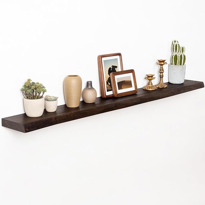 55" Floating Shelves, Live Edge Elm Wood Floating Shelf for Wall, Wall-Mounted Display Shelves with Invisible Heavy-Duty Bracket, Long Floating Shelf for Bathroom, Kitchen, Living Room, Walnut Color-Ruum Studio Home