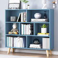 IOTXY Wooden Open Shelf Bookcase - 3-Tier Floor Standing Display Cabinet Rack with Legs, 7 Cubes Bookshelf, Bright Blue-Ruum Studio Home