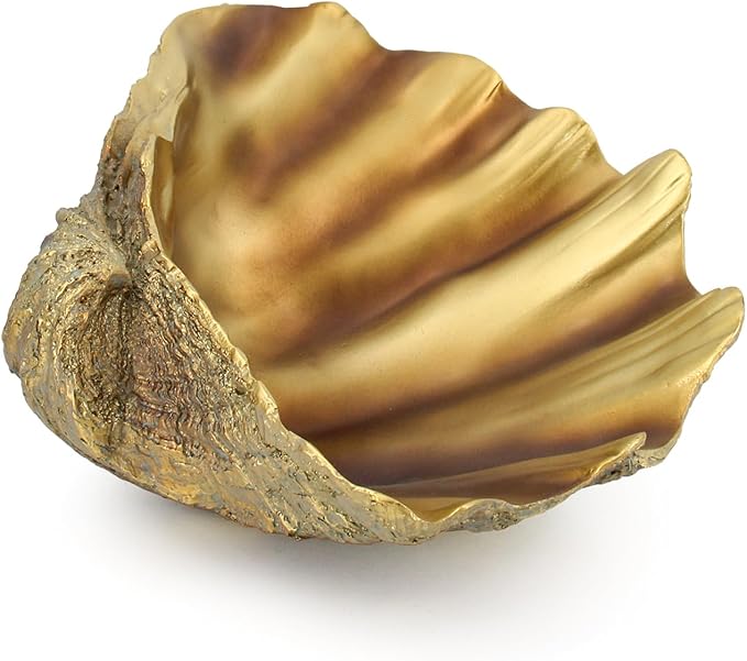 Large Clam Shells Decorative Bowl-Bronze/Golden Sea Shells Decorative Storage Bowls for Coastal Beach theme house table centerpiece decorations & Nautical decorations for coffee table -10.2"-1PC-Ruum Studio Home