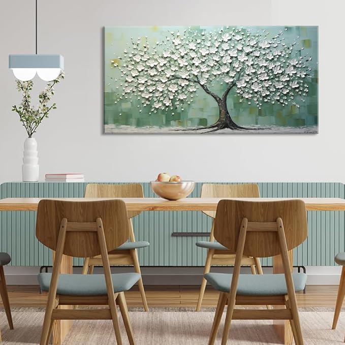 LASMOND Turquoise Tree of Life Wall Art for Living Room Canvas Prints Artwork Modern Abstract Bedroom Office Painting Decor (40x20 Inches)-Ruum Studio Home