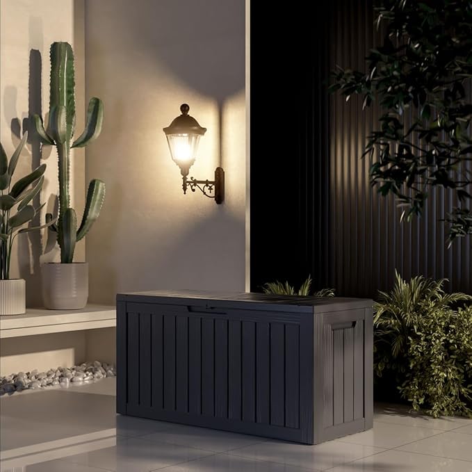 80 Gallon Deck Box, Outside Storage Box Waterproof for Outdoor Cushion Storage, Garden Tools, Resin Outdoor Storage Box, Black-Ruum Studio Home