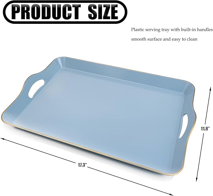 Spsyrine Light Blue Decorative Tray, Elegant Plastic Serving Tray with Handles, Coffee Table Tray for Ottoman, Living Room, Home Decor-Ruum Studio Home