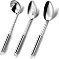 Pleafind Serving Utensils Set for Parties,3-Piece Silver Stainless Steel utensils set,Includes 1 Serving Spoon, 1 Slotted Spoon and 1 Soup Ladle,Serving Spoons for Buffet-Ruum Studio Home