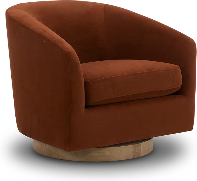 CHITA Swivel Accent Chair, FSC Certified Upholstered Velvet Barrel Chair for Living Room, Fully Assembled, Burnt Orange-Ruum Studio Home