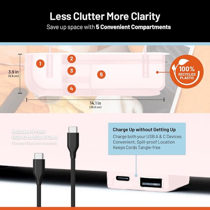 Squirrel Pink Bedside Perch for College Dorm Room Lofted Beds with USB-C & A Charging Ports, Teenage Gifts, Dorm Room Gifts, Gifts for college, fits most Hydro Flask, Oswala and Yeti bottles.-Ruum Studio Home