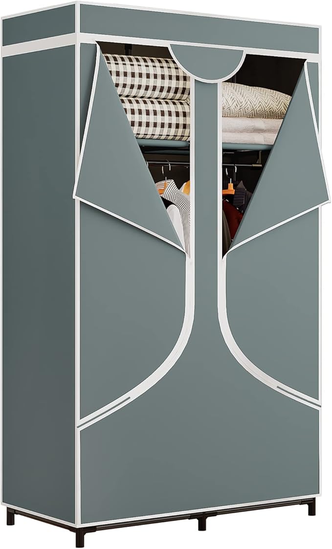 SORCEDAS Portable Wardrobe Closet Storage Organizer Metal Hanging Rack Non-Woven Fabric 34 Inch Grey-Ruum Studio Home