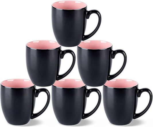 GBHOME 16oz Coffee Mugs Set of 6, Large Ceramic Coffee Mugs for Man, Woman, Dad, Mom, Modern Coffee Mugs Set with handle for Tea/Latte/Cappuccino/Milk/Cocoa. Dishwasher&Microwave Safe,Pink-Ruum Studio Home