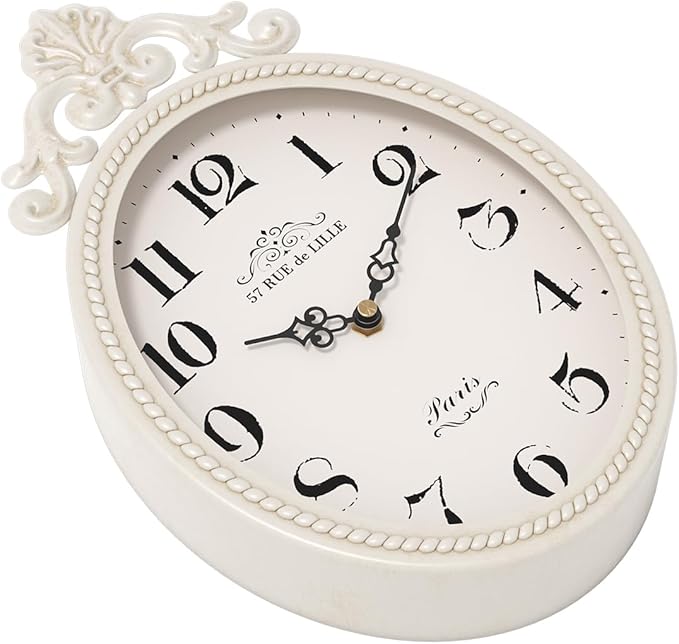 Abdurey Small French Retro Decorative Wall Clock, Ivory White Vintage Oval Style,Silent Battery Operated Boho Decor Wall Clocks for Farmhouse,Kitchen,Bedroom,Bathroom(10.4" H x 6.7" W)-Ruum Studio Home