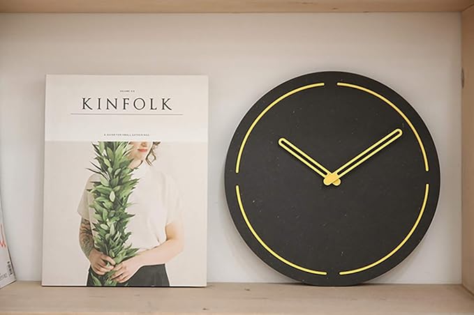 Stephanie Imports Modern Minimalist Dark Concrete Gray Silent Wall Clock (Yellow)-Ruum Studio Home