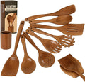 Wooden Spoons for Cooking Set of 10 - Cooking Utensils with Spoon Rest & Holder – Comfortable Grip & Easy to Clean - Wooden Spoon Set for Kitchen with four Hanging Hooks-Ruum Studio Home