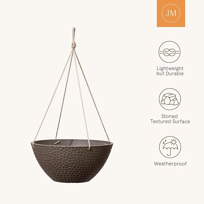 LA JOLIE MUSE Hanging Planters for Outdoor Plants, Large Outdoor Hanging Planters with Drain Holes Ash Brown, Honeycomb (13.2 Inch, Set of 2)-Ruum Studio Home