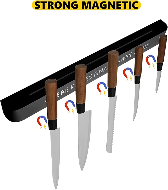 Magnetic Knife Holder, Knife Magnetic Strip for Wall 24 Inch, Magnetic Knife Block, Under Cabinet Magnetic Knives Bar, Knife Rack for Kitchen Utensil Storage Organizer(Black)-Ruum Studio Home
