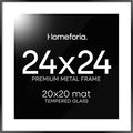 Homeforia 24x24 Picture Frame Black, High End Metal 24 x 24 Large Square Poster Frame Matted to 20 x 20 in Photo, 24by24 Thin Black Frames with Mat 20x20 inch Print, Tempered Glass, Wall Kit, Set of 1-Ruum Studio Home