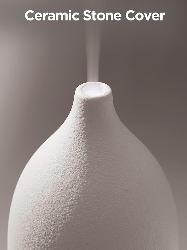 InnoGear Oil Diffuser, 150ML Ceramic Diffuser for Essential Oils Handcrafted Aromatherapy Diffuser Ultrasonic Cool Mist Humidifier with 2 Mist Modes Waterless Auto Off for Room Office, White-Ruum Studio Home
