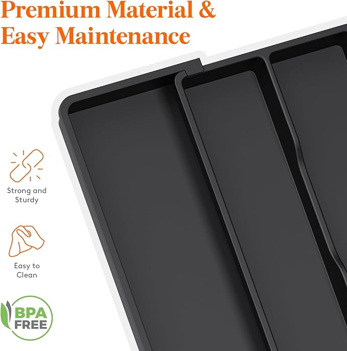 Lifewit Utensil Organizer for Kitchen Drawers, Expandable Cooking Utensil Tray, Adjustable Cutlery Silverware Flatware Holder, Plastic Kitchen Spatula Tools and Gadgets Storage Divider, Large, Black-Ruum Studio Home