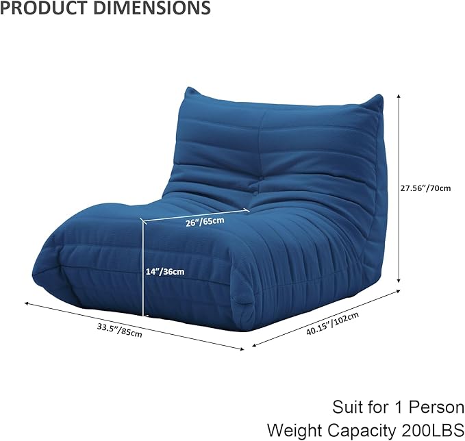 Luxury Sofa Couch Chair, Lazy Floor Seating, Fireside Bean Bag Chair, Ergonomic Tatami Sofa Lounger for Living Room, Bedroom, Office, Single Seat, Blue-Ruum Studio Home
