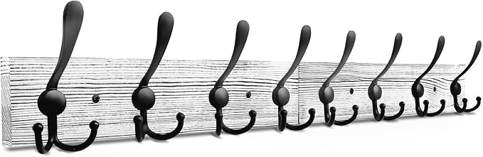 IBosins Wall Mounted Coat Rack, 31.4'' Long, Rustic Wood & Aluminum Coat Rack with 8 Black Tri-Hooks for Coat, Bag, Towel, Key, Hat, Umbrella-Ruum Studio Home