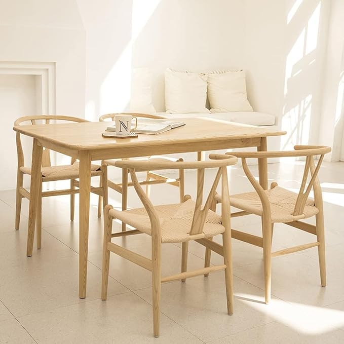 Tomile Solid Wood Wishbone Chair Y Chair Mid-Century Armrest Dining Chair, Hemp Seat (Ash Wood - Natural Wood Color)-Ruum Studio Home