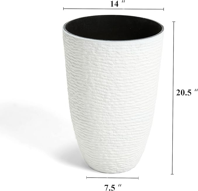 Worth Garden 2-Pack 21" H. White Tall Planters - 14'' Dia Resin Large Round Flower Pots for Outdoor Plants Trees - Imitation Stone Finish Plastic Indoor Front Porch 9 Gallon Decorative Container Patio-Ruum Studio Home