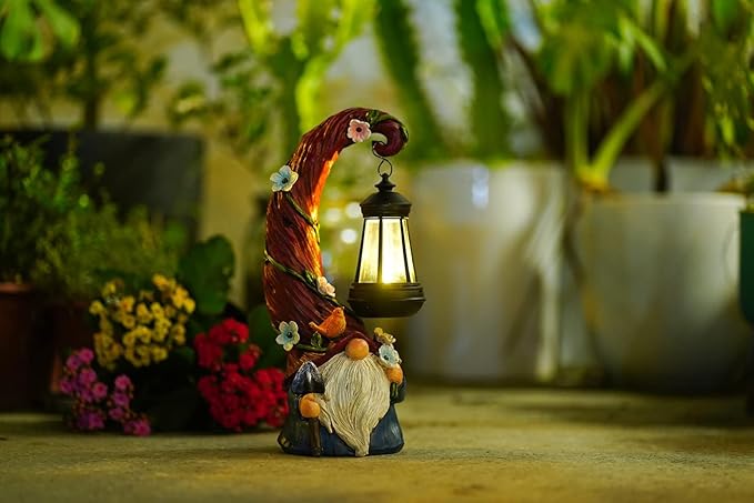 Gnome Garden Decor Statue Solar Gnomes Decorations for Yard with Lantern Light Outdoor Decorations for Patio Mom Gift-Ruum Studio Home