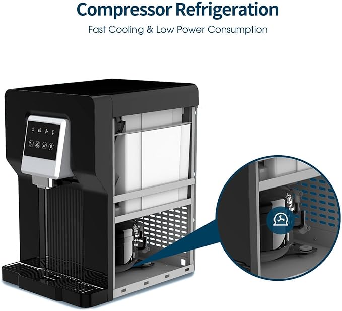 Countertop Bottleless Water Cooler Dispenser and Ice Maker with Water Line 17 lbs Daily Capacity Black(NO HOT Water/NO Filters)-Ruum Studio Home