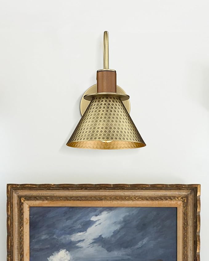 Barn Sconce Wall Lighting, HWH Gooseneck Wall Sconces Indoor Wall Lights, 1-Light Vanity Wall Lamp for Bathroom Bedroom Bedside Kitchen, Hammered Metal Shade, Antique Brass Finish, 5HZG74B BG-Ruum Studio Home