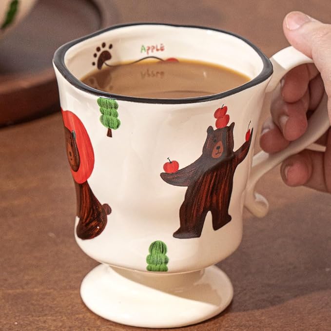 360ml -12.17oz Painted Cute Bear Ceramic Mug - Cute Coffee Cup for Espresso,Cappuccino, Turkish Tea - Gift for Women, Dishwasher Safe-Ruum Studio Home