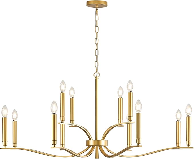 12 Light Gold Living Room Chandelier High Ceiling Foyer Candle Chandelier Large Modern Brass 44in Metal Chandeliers Hanging Light for Master Bedroom Dining Room Light Fixture Over Table-Ruum Studio Home