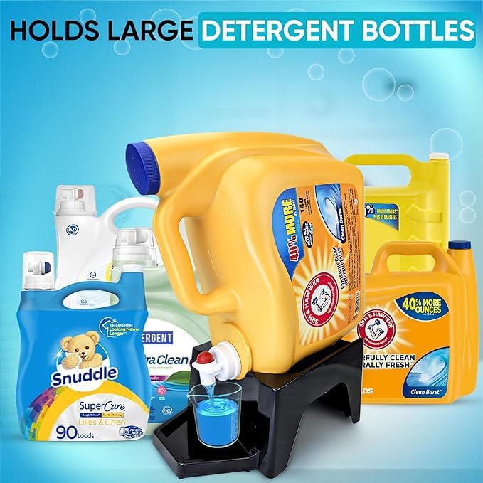 TidyFriend 3 Pack Laundry Detergent Dispenser with Tray & Strap, Laundry Soap Dispenser with Non-Slip Rubber Feet for Washing Room Organization, Easy Pour (Black)-Ruum Studio Home