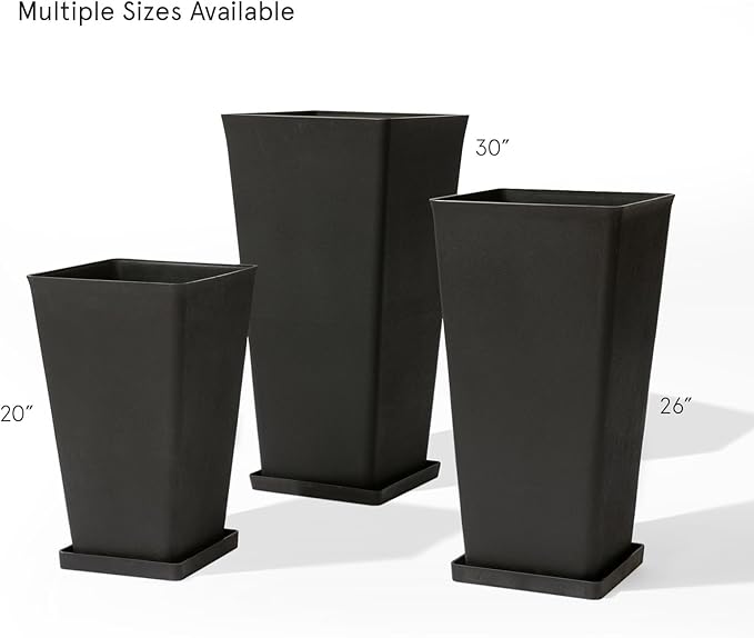 LA JOLIE MUSE 30 inch Tall Black Planters Set of 2, Indoor/Outdoor Rectangular Large V Shaped Taper Planters for Front Door-Ruum Studio Home