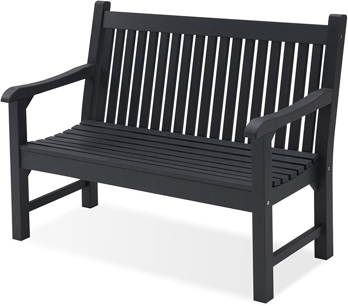 Psilvam Garden Bench, 2-Person Poly Lumber Patio Bench, All-Weather Outdoor Bench That Never Rot, Memorial Bench, Suit for Garden, Porch and Park (Black)-Ruum Studio Home