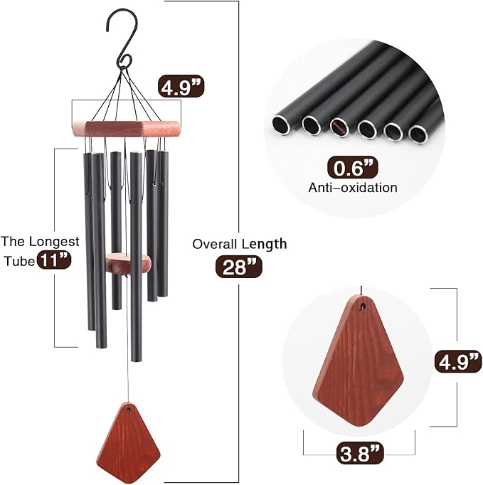 Small Wind Chimes for Outside, Wind Chimes Outdoor Tuned Soothing Melody, Wind Chime for Mom/Housewarming, Black WindChimes Outdoors Decoration.-Ruum Studio Home