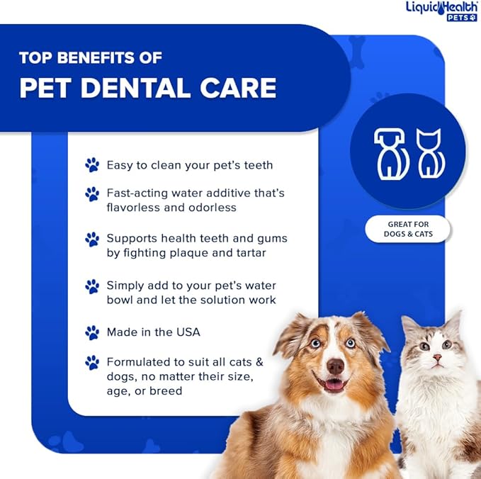LIQUIDHEALTH Pet Dental Care Water Additive for Dogs & Cats - Fast Acting Pet Bad Breath Freshener, Dog Mouth Wash, Animal Oral Dental Rinse, Plaque & Tartar Teeth Cleaning Solution, USA Made (16 oz)-Ruum Studio Home