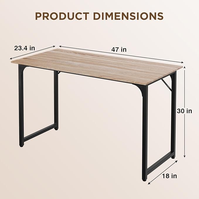PayLessHere | 47 Inch Computer Desk | Nature | Office Desk with Metal Frame, Adjustable Feet | Water-Resistant, Scratchproof Surface | Sturdy Writing Table for Home Office or Study | Pack of 1-Ruum Studio Home