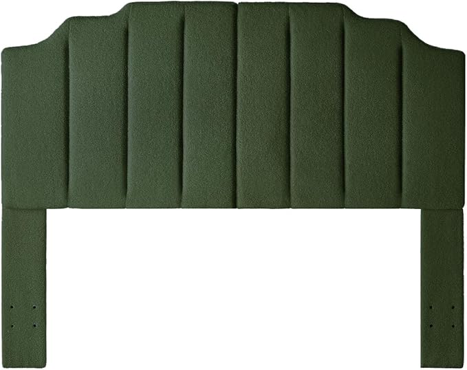 24KF Dark Green Teddy Fabric Tufted for Queen Upholstered Headboard, Modern Vertical Channel Design Full Headboard with Stepped Silhouette Top Edge, 6026-Q-Teddy Dark Green-Ruum Studio Home