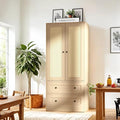 Rattan Oak Kitchen Pantry, 64.2" Tall Storage Cabinet with Doors and Drawers, Freestanding Wooden Storage Organizer for Kitchen, Dining Room-Ruum Studio Home