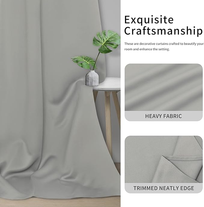 Easy-Going Blackout Curtains for Bedroom, Solid Thermal Insulated Grommet and Noise Reduction Window Drapes, Room Darkening Curtains for Living Room, 2 Panels(42x63 in, Light Gray)-Ruum Studio Home