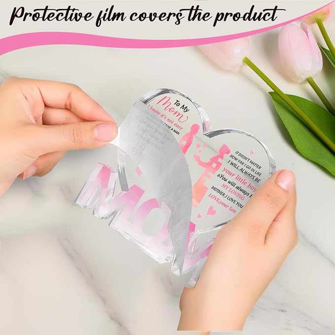 Mothers Day Gifts Best Mom Gifts -Gifts for Mom from Daughter Son - Best Mom Ever Gifts Unique Mother Birthday Acrylic Heart-Shaped Plaque Desk Decorations Present for Mom Christmas Anniversary-Ruum Studio Home