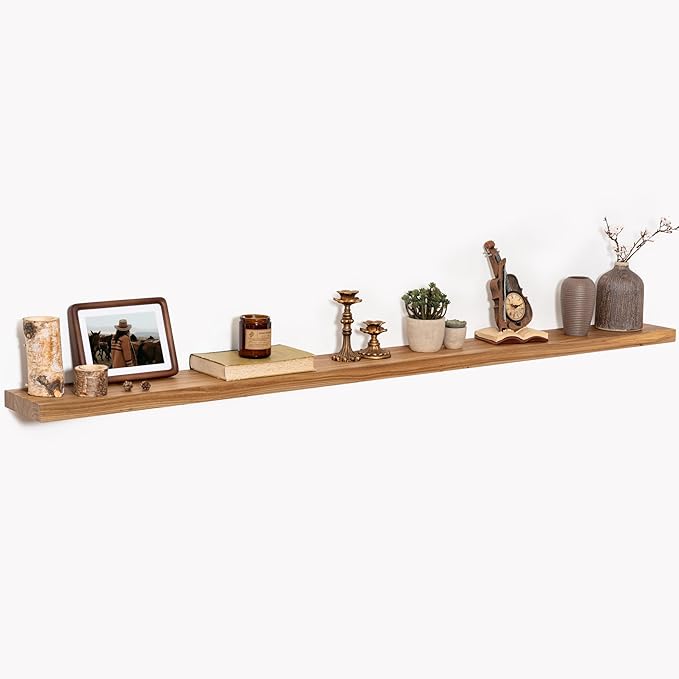 72" Floating Shelves for Wall, Rustic Elm Wood Floating Shelf for Home Decor, Wall-Mounted Display Shelves with Heavy-Duty Bracket, Long Floating Shelf for Bathroom, Kitchen, Natural Color-Ruum Studio Home