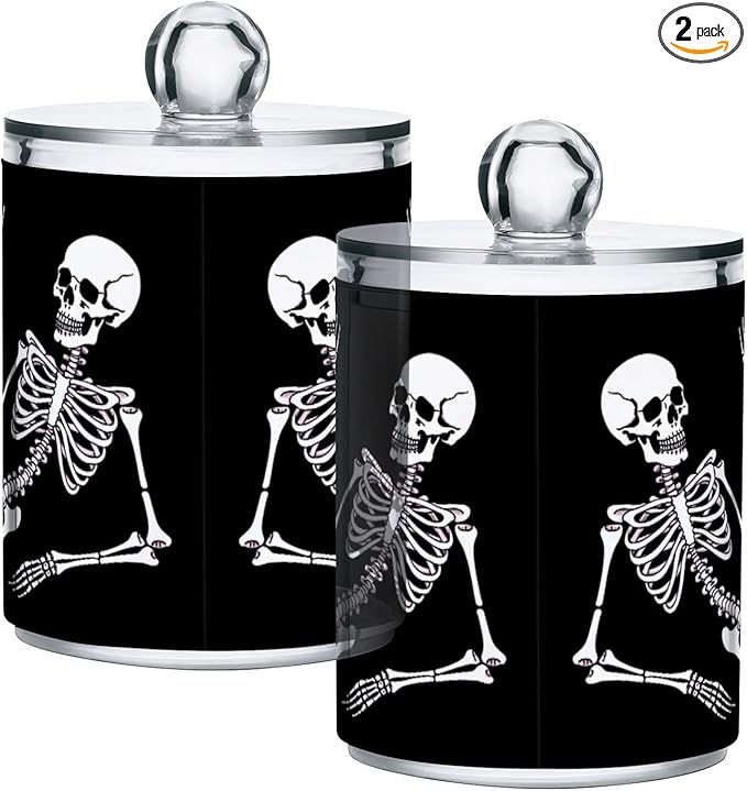 Halloween Skull 2PC Airtight Transparent Glass Storage Jar, Food Storage Container Glass, Can Store Candy, Salt, Coffee Beans, With lid, Easy To Use…-Ruum Studio Home