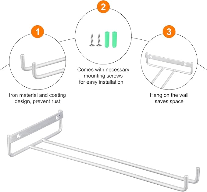 uxcell 5Pcs Wine Glass Rack, 10.43 Inch Iron Wine Glasses Rack Under Cabinet Stemware Rack - Wall Mountable Wine Glass Holder Storage Hanger for Bars Coffee Restaurants Kitchens, Silver-Ruum Studio Home