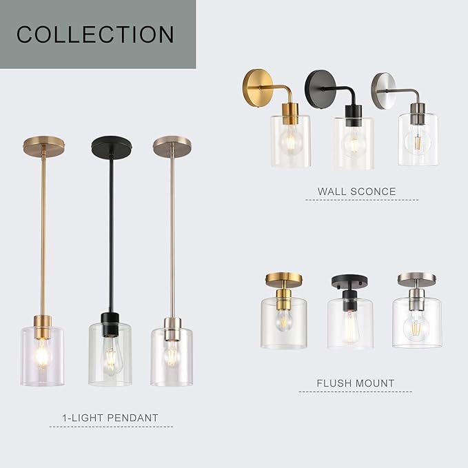 Brass Pendant Lights Kitchen Island - Gold Clear Glass Pendant Light Fixture Multiple Stems Rods 3 Units 12 Inch 3 Units 4 Inch (3 Pack Brass)-Ruum Studio Home